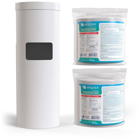 Wipex EPA-Registered Disinfecting Wipes 800ct Bundle, 2 Refill Rolls + White Floor Dispenser w/ Trash Can WX72270WFD2SDR
