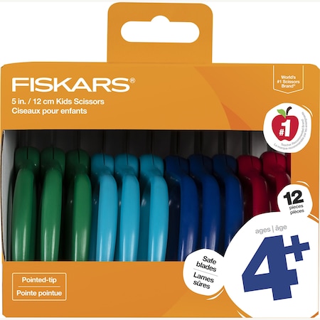 Fiskars Kids Scissors Classpack, Pointed, 5in, 12-Piece Set 1067002
