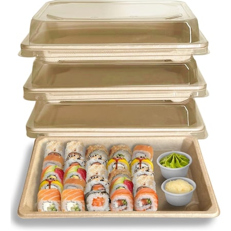Ecoquality 1.0L Compostable Natural Sugarcane Bagasse With Lid Small Take Out Sushi Tray, 400PK EQ1LSUSHIWL-400