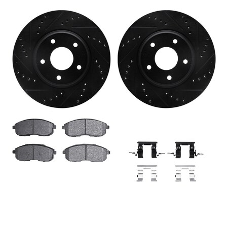 Dynamic Friction Co DFC Rotors-Drilled & Slotted-Black w/ 5000 Advanced Brake Pads Incl Hdw 8512-67058