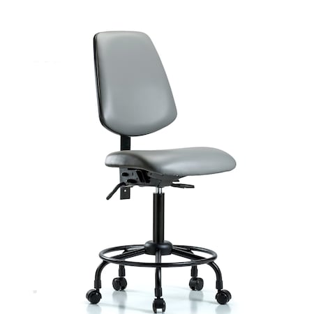 Blue Ridge Ergonomics Vinyl Chair, Med Bench, Round Tube Base, Med Back, Casters, Sterling BR-VMBCH-MB-RT-T0-A0-RC-8840