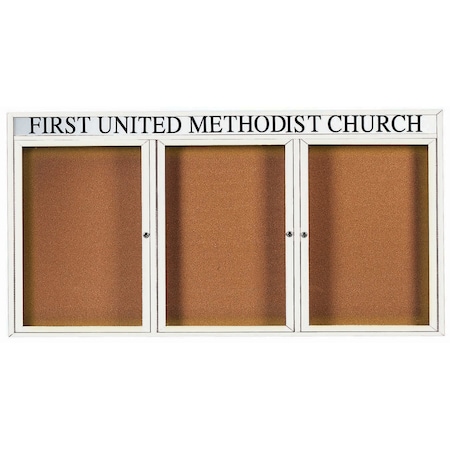 Aarco Illuminated Enclosed Bulletin Board w/ Header White Powder Coated Al Frame, 48''Hx96''W DCC4896-3RHIW
