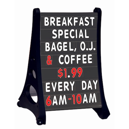 Aarco Roll A-Frame Double Sided Sidewalk Sign w/ Bright Black Changeable Letterboard, 36''H x 24''W RAF-3