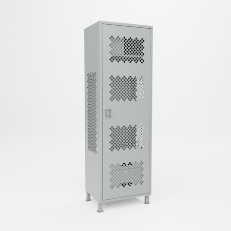 Pucel Athletic Gear Locker, 24inW x 72inH x 18inD, 2 Drawers, Perforated Door, Top Cabinet, 4inLegs, Gray GL-2472-18-DR2-DTL