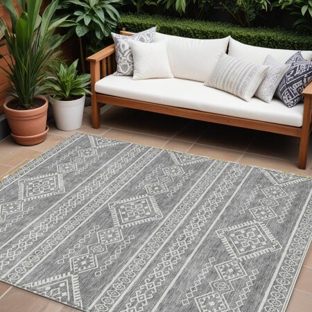 Homeroots 10' X 14' Gray And Ivory Southwestern Washable Indoor Outdoor Area Rug 593689