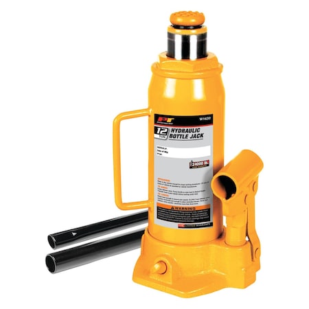 Perform Tool Jack Bottle Jack; Hydraulic; 12 Ton Capacity; 91/4 To 181/2 In Lift Height; Yellow W1632