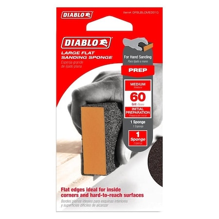 Diablo Flat Sanding Sponge, 5 in L, 3 in W, 60 Grit, Medium, Aluminum Oxide Abrasive DFBLBLOMED01G