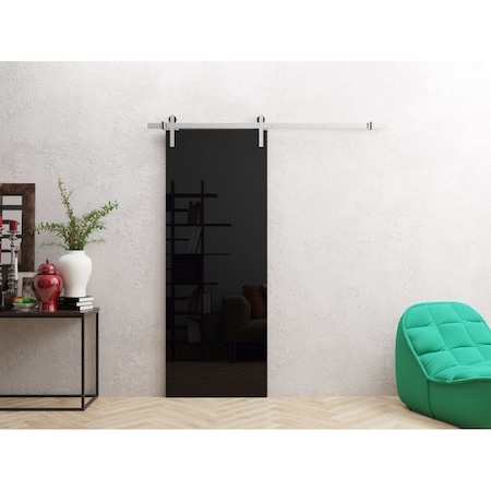 Sartodoors Barn Door 30 x 84 inches, Planum 0010 Gloss Black, 6.6FT Silver Rail Track Hardware Set, Solid Pane PLANUM0010BD-S-GLB-3084