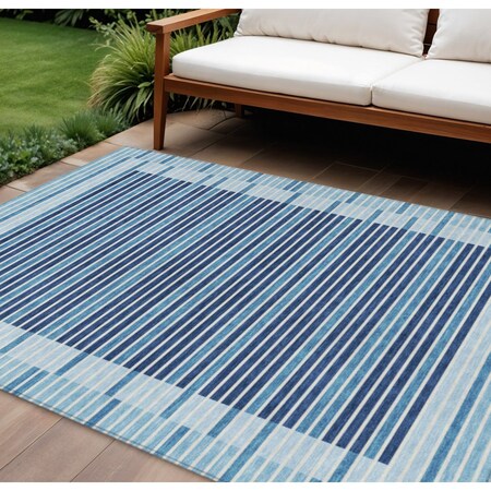 Homeroots 8' X 10' Sky Blue And Denim Blue Striped Washable Indoor Outdoor Area Rug 610507