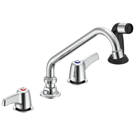 Delta Commercial 27C1 / 27C2 Two Handle 8 In Below Deck-Mount Faucet With Hose And Spray In Chrome 27C1233