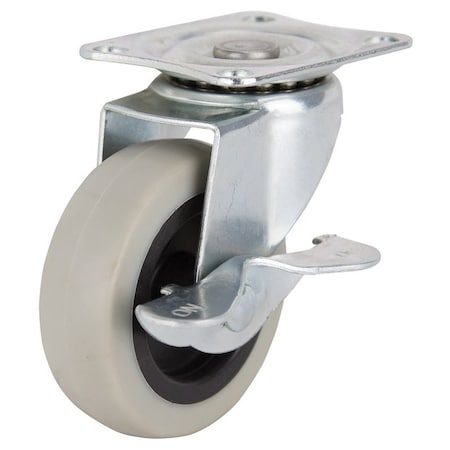 Prosource Swivel Caster with Brake, 3 in Dia Wheel, 24 mm W Wheel, Thermoplastic Rubber Wheel, Gray, 130 lb JC-N06-G
