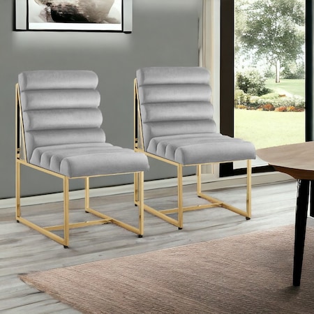 Homeroots Set of Two Tufted Gray And Gold Upholstered Velvet Dining Side Chairs 545048
