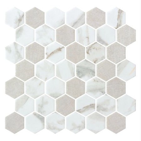 Andova Tiles SAMPLE-Haelm 2-in Hexagon Honeycomb Marble Look Upcycled Polished Glass Wall & Floor Mosaic Tile SAM-ANDHAE1370