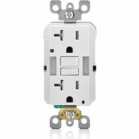 Leviton GFIRcptcl, 20A, 125VAC, Wht, Thermoplastic GFNL2-W