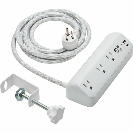 Eaton PROTECT IT 3-OUTLET SURGE PROTECTOR WITH USB-A AND USB-C PORTS - 5-15R OUTLETS,  TLP308U20CLAMP