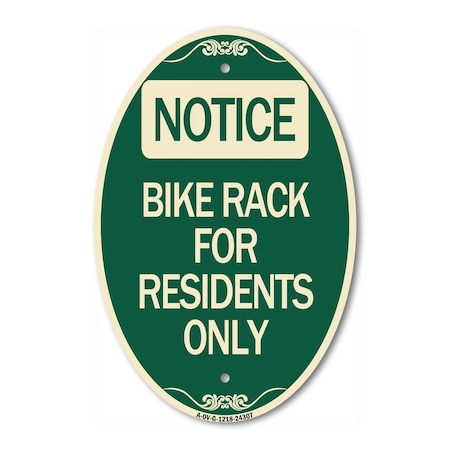 Signmission Bike Rack for Residents Only, 12 Inch X 18 Inch Architectural Oval, Heavy Gauge Aluminum A-OV-G-1218-24307