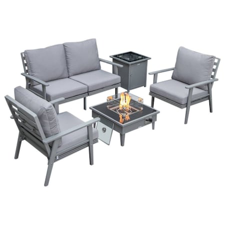 Leisuremod Walbrooke Modern Grey Patio Conversation With Square Fire Pit & Tank Holder, Grey WGR-27-20-57-31-GR