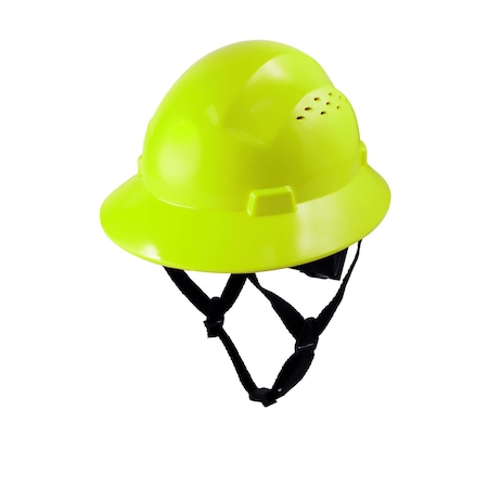 Ge Vented Hard Hat, HDPE, 4 Point Ratchet, Type 1, Class C, Hi-Vis Green GH328HN