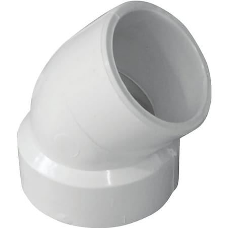 Genova CANPLAS Pipe Elbow, 112 in, Hub x Spigot, 45 deg Angle, PVC, White, SCH 40 Schedule 192421P