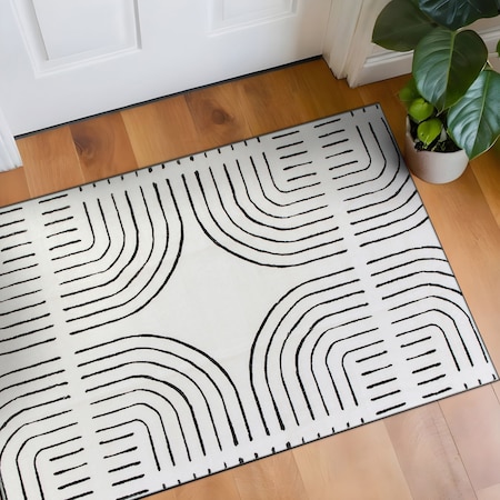 World Rug Gallery Bohemian Lines Washable Non Slips Area Rug 2 ft x 4 ft Ivory WR72IVORY2X4