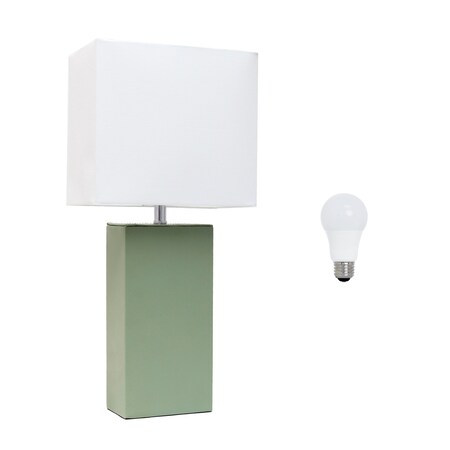 Homeroots 21" Sage Faux Leather Table Lamp LED With White Shade 643027