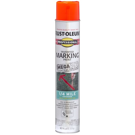 Rust-Oleum Inverted Marking Paint, 26 Oz, Fluorescent Red-Orange, Solvent -Based 350994