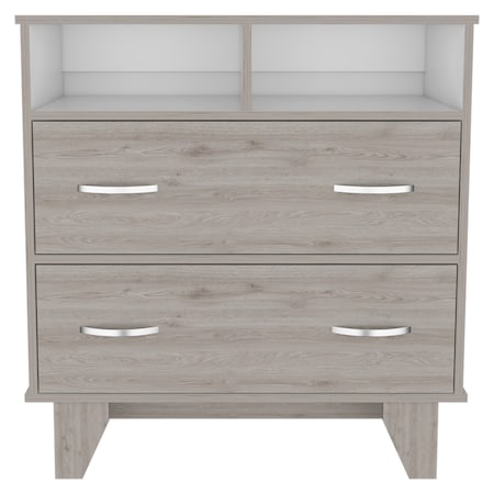Homeroots 32" Light Gray Two Drawer Dresser With Open Shelving 544029