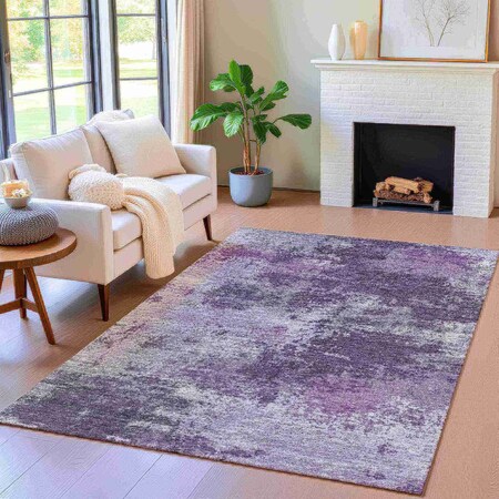 Homeroots 9' X 12' Purple And Ivory Abstract Washable Indoor Outdoor Area Rug 630649