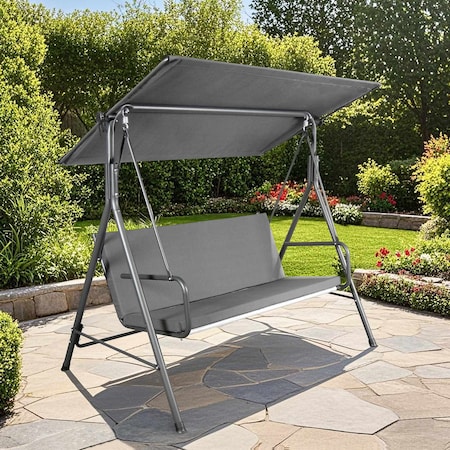 Sunjoy Outdoor Porch Swing, 2 Seat Patio Metal Swing with Adjustable Canopy and Removable Cushion A215012600