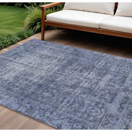 Homeroots 9' X 12' Navy Blue Oriental Washable Indoor Outdoor Area Rug 607564