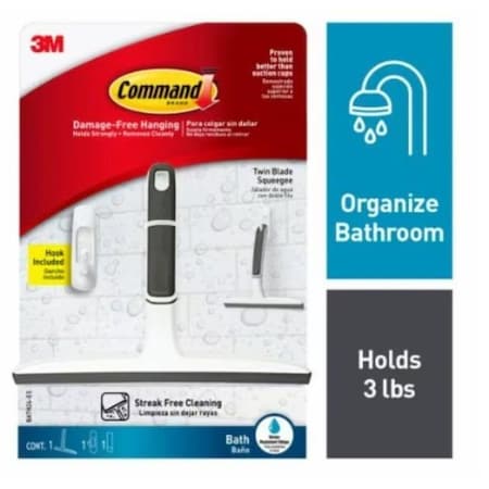 Command Shower Squeegee, Stainless Steel Blade, White BATH24-ES