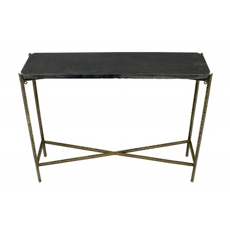 Homeroots 32" Black and Gold Stone Frame Console Table 488802