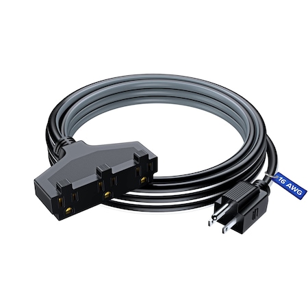 Maximm 10ft 16AWG 3-Outlet Extension Cord, ETL, Black/White/Gray C-BK/WH/GR-PI-BK-3O-10FT