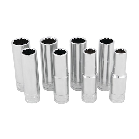 Performance Tool 8 pc. 1/2 in. Dr. Metric Deep Socket Set, 12pt, CrV W32700