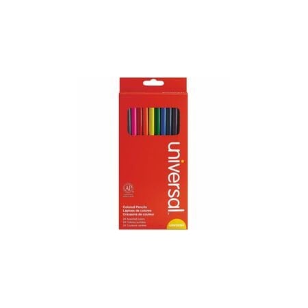 Universal Woodcase Colored Pencils, 3 mm, Assorted Lead/Barrel Colors, 24PK UNV55324