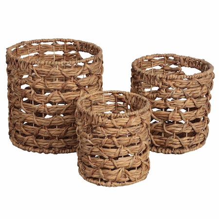 Happimess Lattice Bohemian Coastal Handwoven Water Hyacinth Rope Nesting Baskets w/Handles, Natural, Set of 3 BSK2032A-3SET