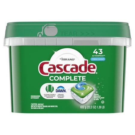 Cascade 06070 Dishwasher Detergent Pod, 43 Count, Pouch, Liquid, Fresh 030772060704