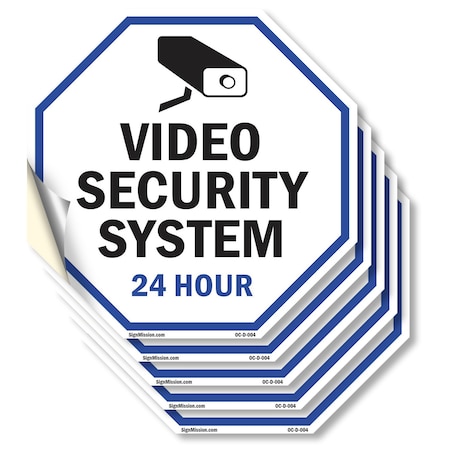 Signmission Video Security System 24 Hour, 4 inch X 4 inch, Vinyl Decal, 5PK OC-D-5PACK-4-4