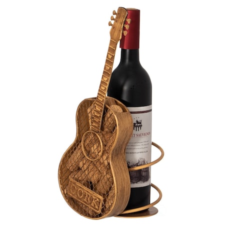 Vintiquewise Decorative Metal Guitar Shape Wine Bottle and Cork Holder - A Unique Home Decor Piece and QI004681