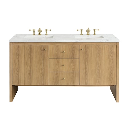 James Martin Vanities Hudson 60'' D Vanity, Light Natural Oak w/ Ethereal Noctis Top w/FreePower Wireless Charger 435-V60D-LNO-FENC