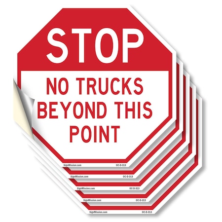 Signmission Stop No Trucks Beyond This Point, 6 inch X 6 inch, Vinyl Decal, 5PK OC-D-5PACK-6-313