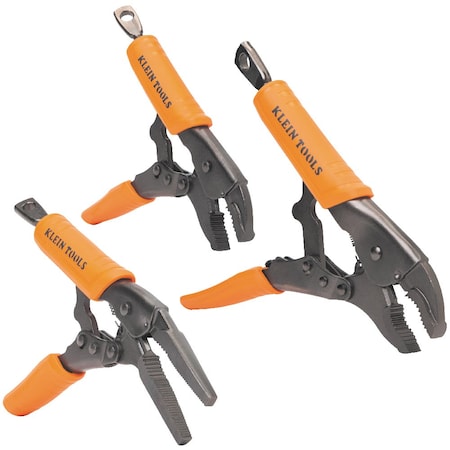 Klein Tools Locking Pliers, Long Nose 6-Inch, Curved Jaw 7- and 10-Inch, 3-Piece 38665