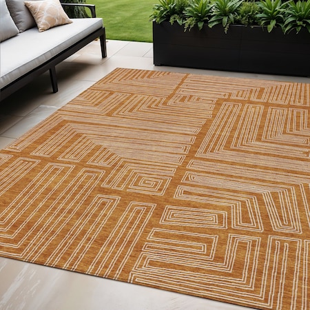 Homeroots 5' X 8' Copper And Ivory Geometric Washable Indoor Outdoor Area Rug 600853
