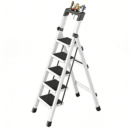 Wrightmaster 4.7 ft. Steel Lightweight Step Ladder, 10 ft. Reach, with Tool Platform, 300 lb. Load Capacity ZOR-GJ5BT1