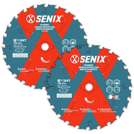 Senix 2 Pack 6-1/2 Inch Circular Saw Framing Blade, 24-Tooth, Wood Cutting Blade AUCS-0003