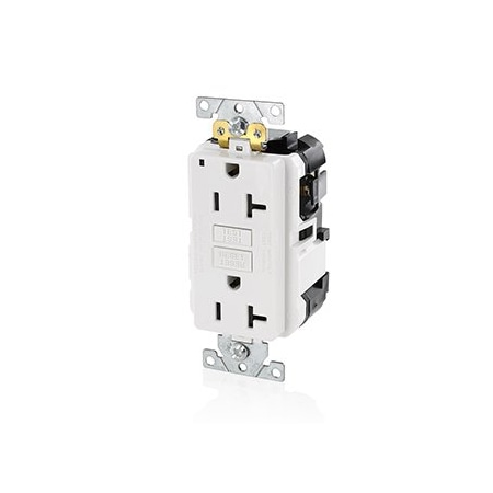 Leviton Self-Test GFCI Receptacle, Lev-Lok, 20 Amp, 125 VAC, 5-20R NEMA MGFN2-W
