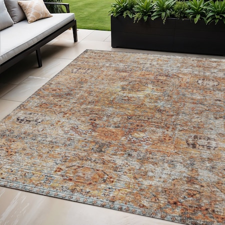 Homeroots 5' X 8' Coral Terra Cotta And Beige Floral Washable Indoor Outdoor Area Rug 605068