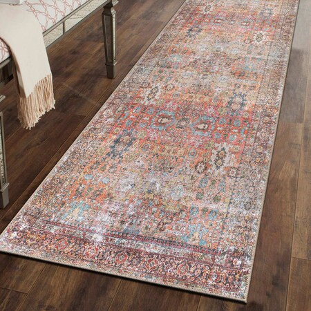 World Rug Gallery Transitional Distressed Machine Washable Non Slip Runner Rug 2 ft 6 in x 6 ft Multi 6030MULTI26X6