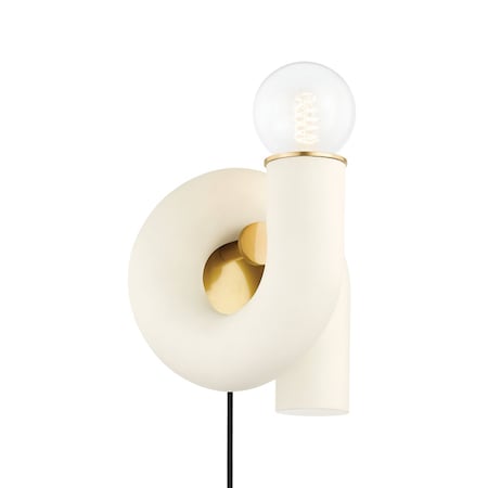 Mitzi Jolie 1 Light Plug-In Sconce 11 In. Aged Brass/Textured Cream HL725201-AGB/TCR