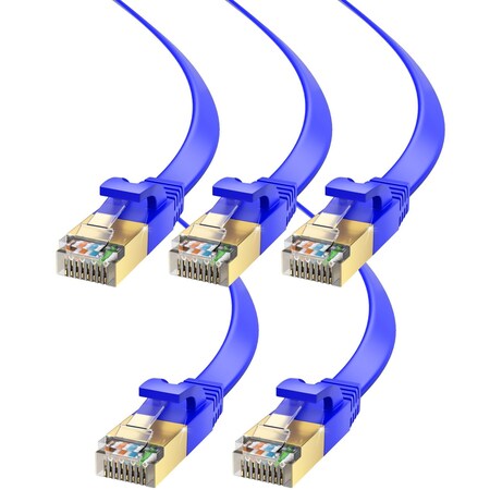 Maximm 6ft Cat7 Flat Shielded Ethernet Cable 10Gbps RJ45, 5PK, Blue, 5PK CAT7F-6FT-Blue-5PK
